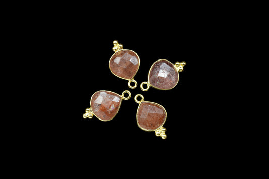 Pink Strawberry Gemstone 10mm Heart shape Pendant,Strawberry Faceted Connector Jewelry,Pink Strawberry Gold Plated Single Bail bezels,Gift