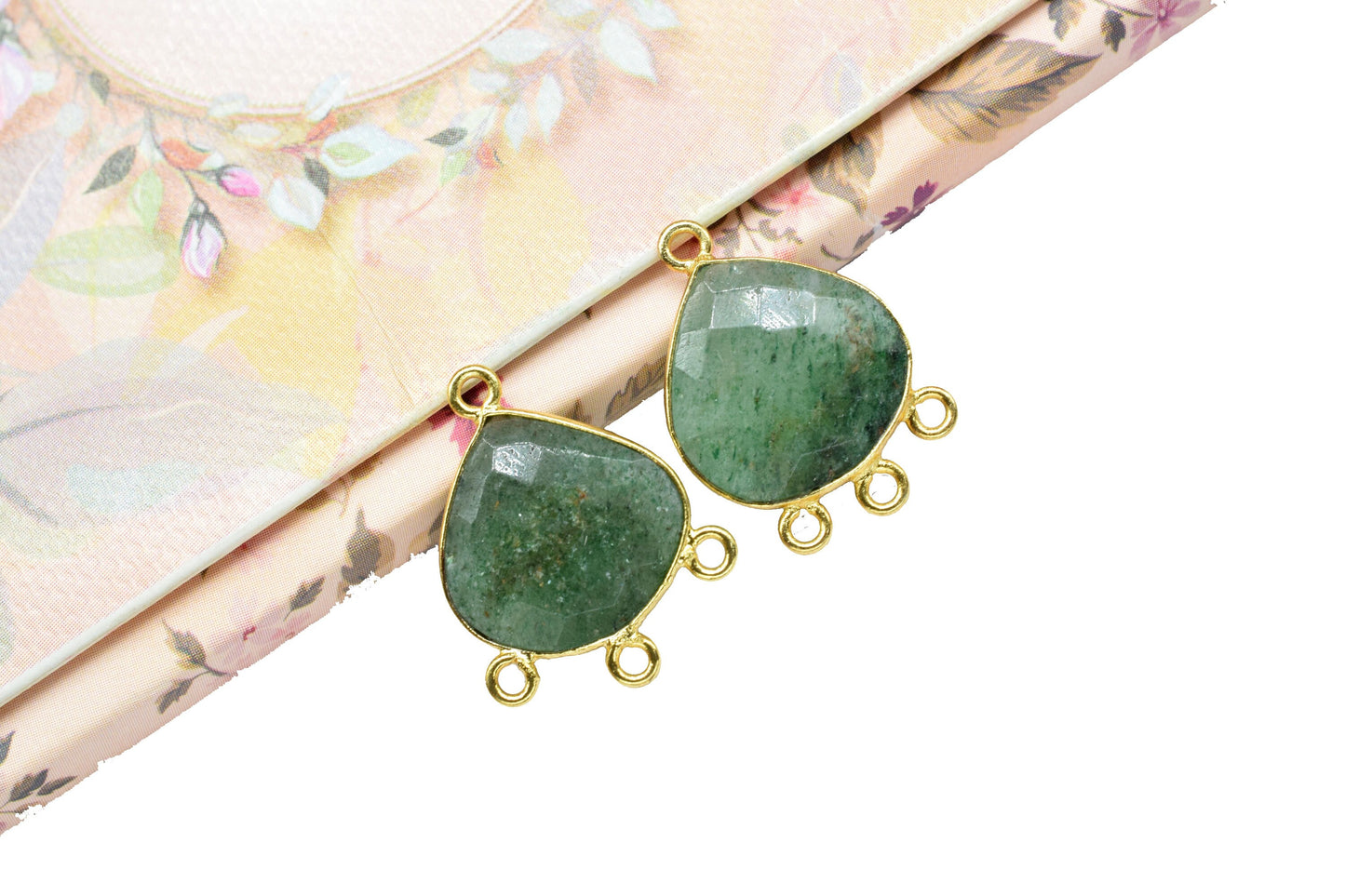 Green strawberry 14mm Heart Bezel Connector,Station Bezel Link,Green strawberry jewelry,Green Gemstone Earring,Handmade Charms Bezel Set