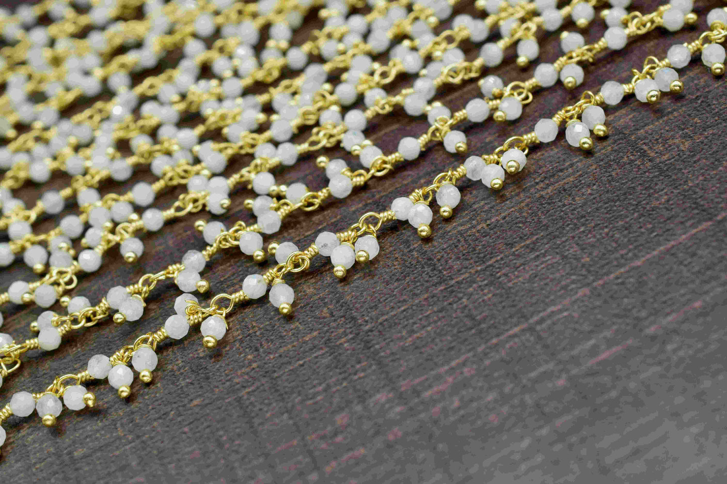 Natural Rainbow Moonstone 3mm Cluster Rosary Chain,Wire Wrapped Dangling Rosary For Necklace,Moonstone Cluster Rosary,Beaded Jewelry Making