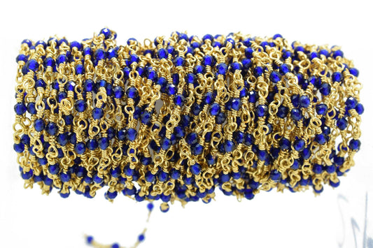 Lapis Lazuli 2mm Beaded Chain,Blue Lapis Rosary,Gold Plated Wire Wrap Chain,Brass chain,Jewelry Making Chain,Rosary chain,Gold vermeil chain