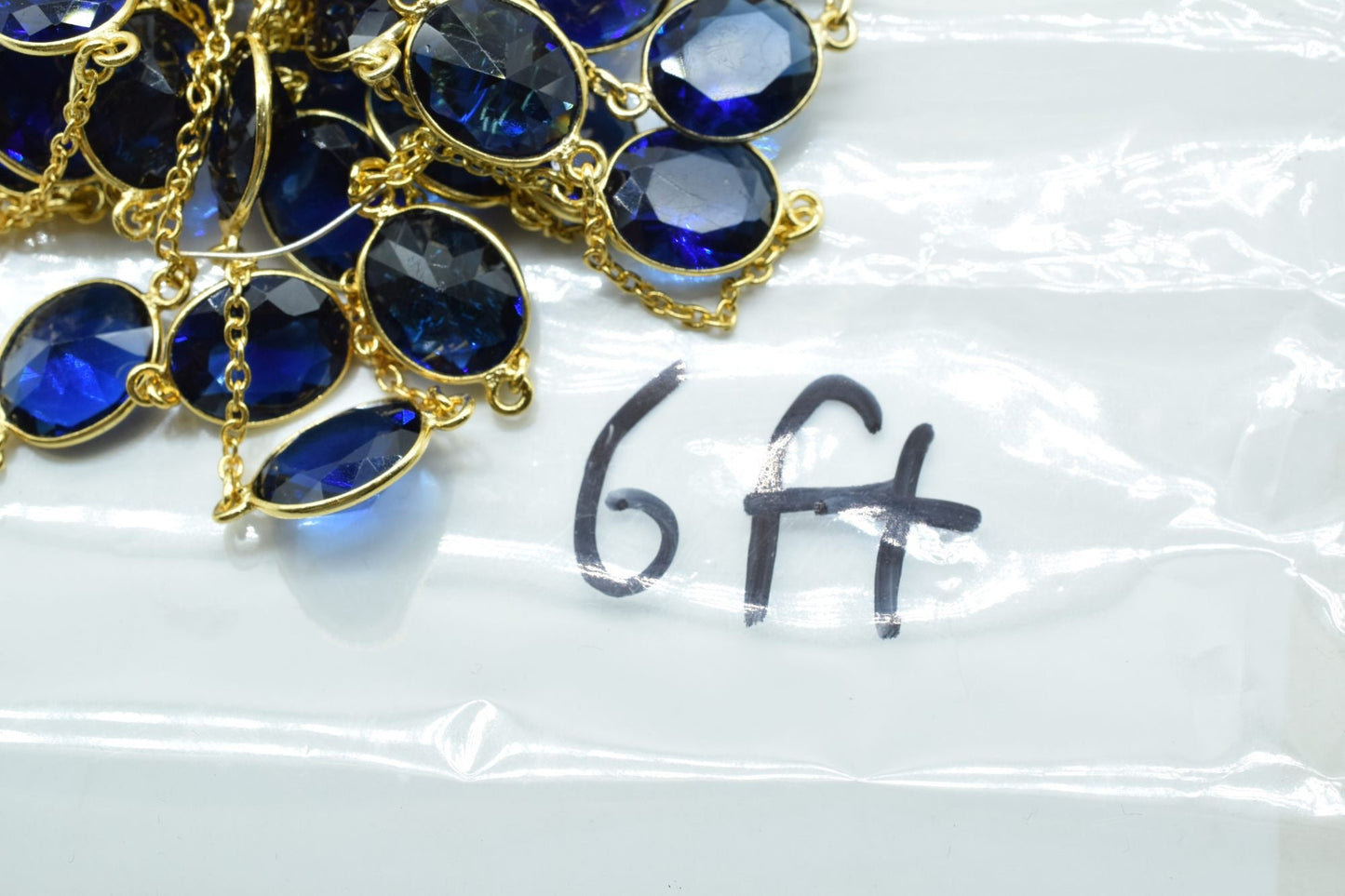 Blue Sapphire Bezel Chain I Handmade Bezel Link Chain I Gold Plated Bezel Link Chain I Brass Gold Overlay Chain,Sold By Foot,Necklace Chains