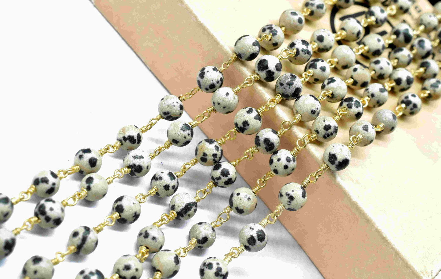Dalmatian jasper 6mm Round Smooth Chain,Gemstone Beaded Rosary Chain,Beads Rosary chain Necklace,Dalmatian jasper Wire Wrapped Rosary Chain