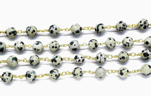 Dalmatian jasper 6mm Round Smooth Chain,Gemstone Beaded Rosary Chain,Beads Rosary chain Necklace,Dalmatian jasper Wire Wrapped Rosary Chain