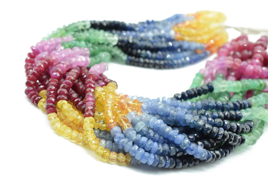 Genuine multi Sapphire beads,rondlle faceted beads,top Quality beads, 3mm to 4 MM beads strand,sapphire faceted beads,multi sapphire beads
