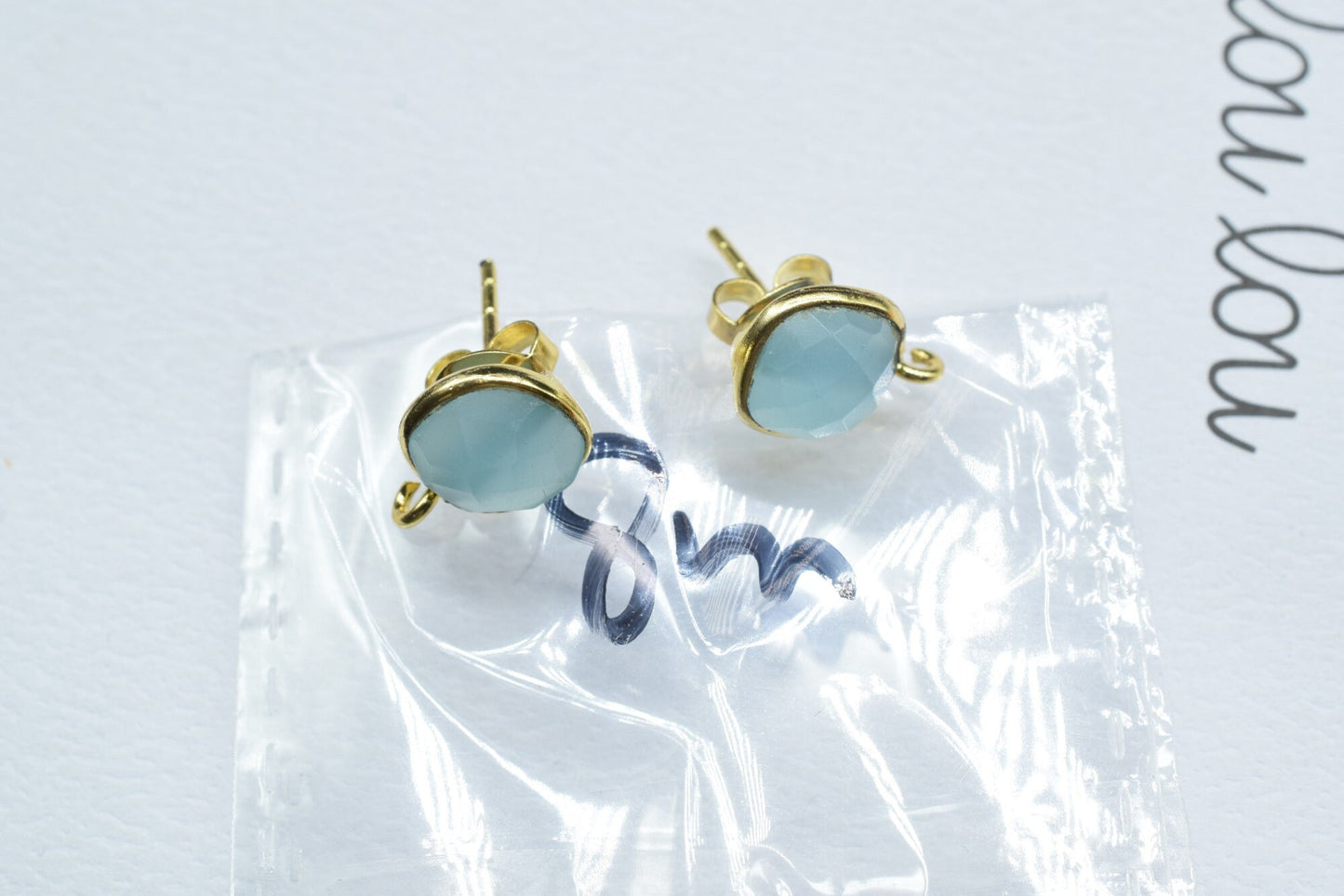 Aqua Chalcedony 8mm Earring Connector,Jewelry,Cushion Earring Connector,Jewelry Making Components,Chrysoprase Ear Stud,Jewelry Supplies,