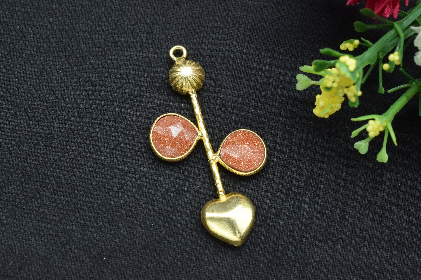 Sunstone Pendant/Gemstone Component/Faceted Cut Sunstone/Single Bail Charm/Necklace Pendant/Heart Shape Charm/Wholesale Supply/Gold Plated