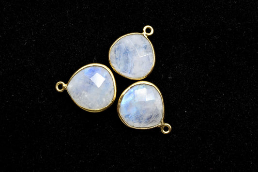 Moonstone 14mm Heart shape single loop connector,Natural Rainbow Moonstone,Bezel Heart Shape Connector,Heart gold Plated Single Point Bail