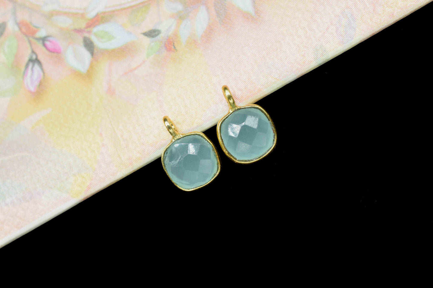Aqua Chalcedony 6mm Earring Connector Jewelry,Cushion Earring Connector,Jewelry Making Components,Chalcedony Studs Earring,Jewelry Supplies