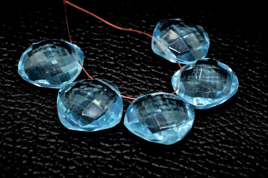 Sky Topaz Faceted Cushion Shape Briolettes,Side drilled Briolette,Finest Topaz Briolette,Handmade Briolette,December Birthstone briolette