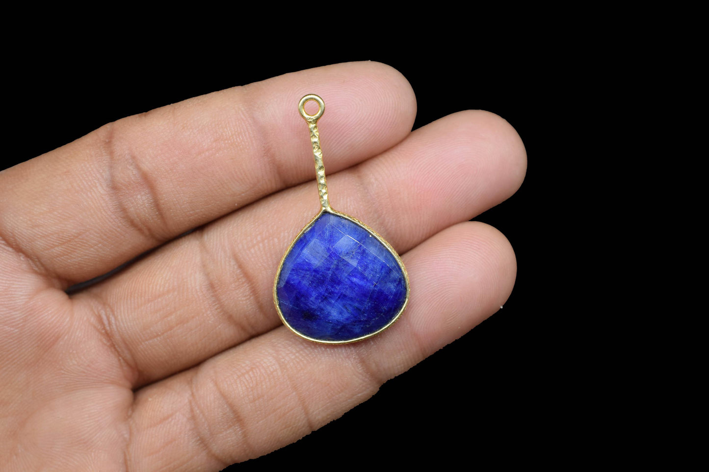 Blue Sapphire Pendant/Gemstone Component/Single Bail Charm/Necklace Pendant/Heart Shape Charm/Wholesale Supply/Gold Plated Jewellery/Gift