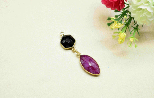 Genuine Ruby Pendant Charms ,Black Onyx Dangle Earring Component , Multi Gemstone Dangle Earring , Component Jewelry , B'day Gift