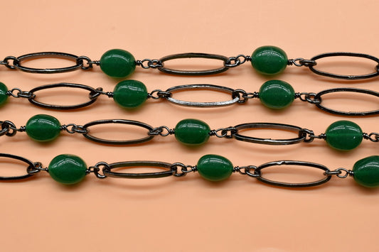 Green Onyx Bezel Connector Chain, Green Onyx Station Connector Chain, Bezel Connector Chain,Onyx Smooth Connector Finding Chain,Onyx Jewelry
