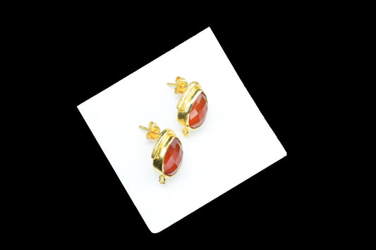Carnelian Studs Connector/Gold Plated Earring/Handmade Studs/Bezel Set Studs/Teardrop Earring/Women Jewelry/Connector Studs/B'day Gift