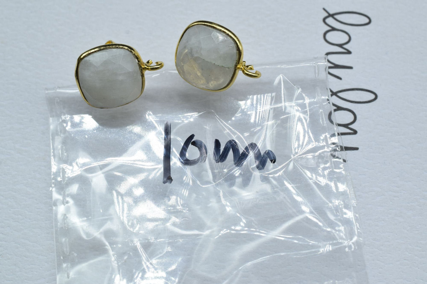 Moonstone 10mm Cushion Earring Connector,Jewelry Making Supplies,Moonstone connectors post stud,DIY Jewelry, Cushion Stud Connector,Finding