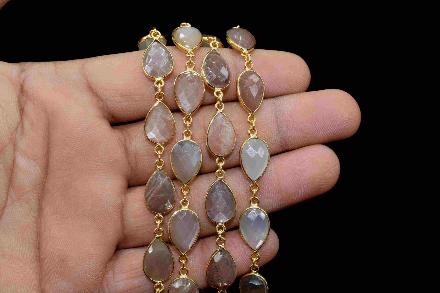 Multi Moonstone Bezels Chain,Moonstone 9x13mm Bezel,Gemstone Link Connector,Moonstone Faceted Brass Chain,Bezels Link Chain,Gemstone Jewelry