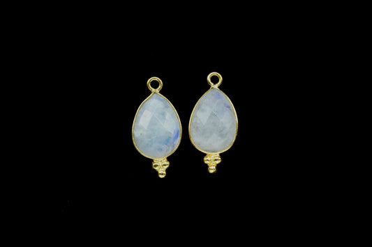 Rainbow Moonstone 10x14mm Pear Shape Connector,Moonstone Gold Plated Bezel Jewelry Making Charm,Moonstone Teardrop Single Bail Pendant,Gift