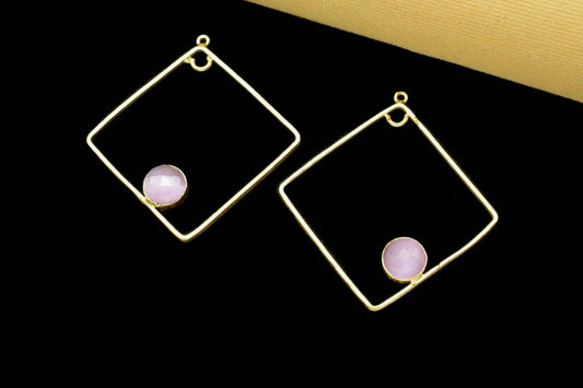 Rose Quartz Dangle Connectors, Gemstone 32mm Square Shape Component,Finding Earring,Necklace Component Jewelry,Rose Quartz Earring Connector