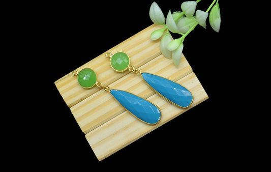 Turquoise Dangle pendant Charms,Multi Gemstone Dangle Earring,Chrysoprase pendant Connectors,Handmade Station Bezel Link,Component Jewelry