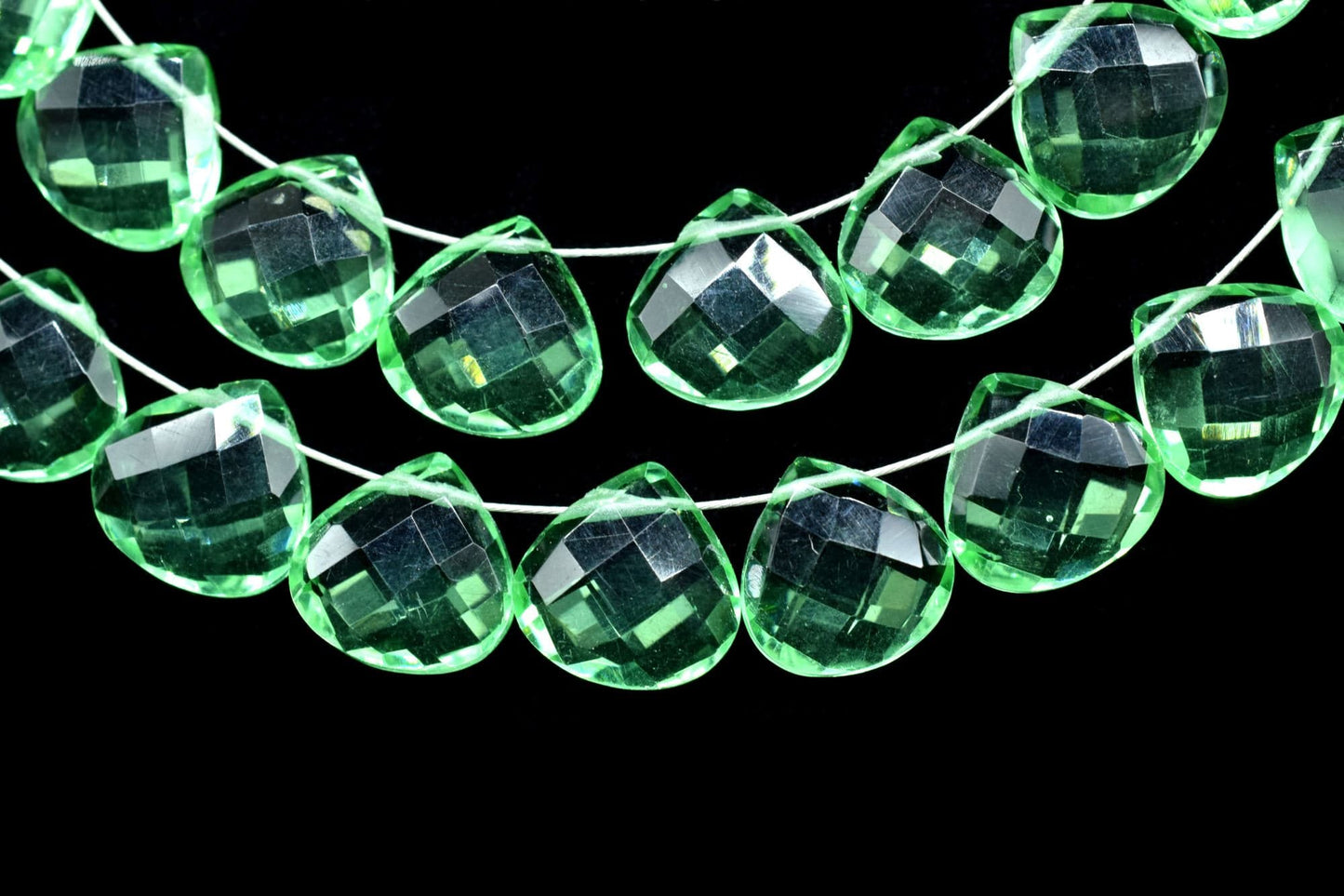 Green Amethyst Faceted Heart Shape Briolettes,10mm Heart Shap Beads Strand,Green Amethyst Briolettes Strand,10mm Heart Shape Strand,9 inches