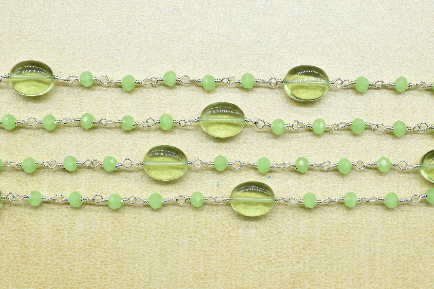 Green Amethyst Rosary Chain,Prehnite Beaded Rosary Chain,Finding Wire Wrap Necklace Chain,Gemstone Rosary,Handmade Jewelry Carft Supplies