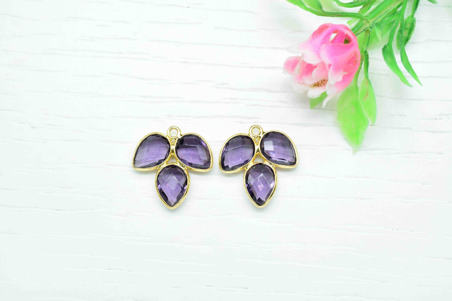 Amethyst component,Gemstone Component,Amethyst Quartz Bezel Component,Amethyst Jewelry Making Supply,Handmade Jewelry,Attached Bezel Pendant