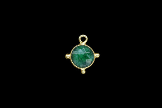 Emerald Pendant/Gemstone Component/Necklace Pendant/Round Shape Charm/Single Bail Charms/Wholesale Supply/Gold Plated Jewellery/B'day Gift