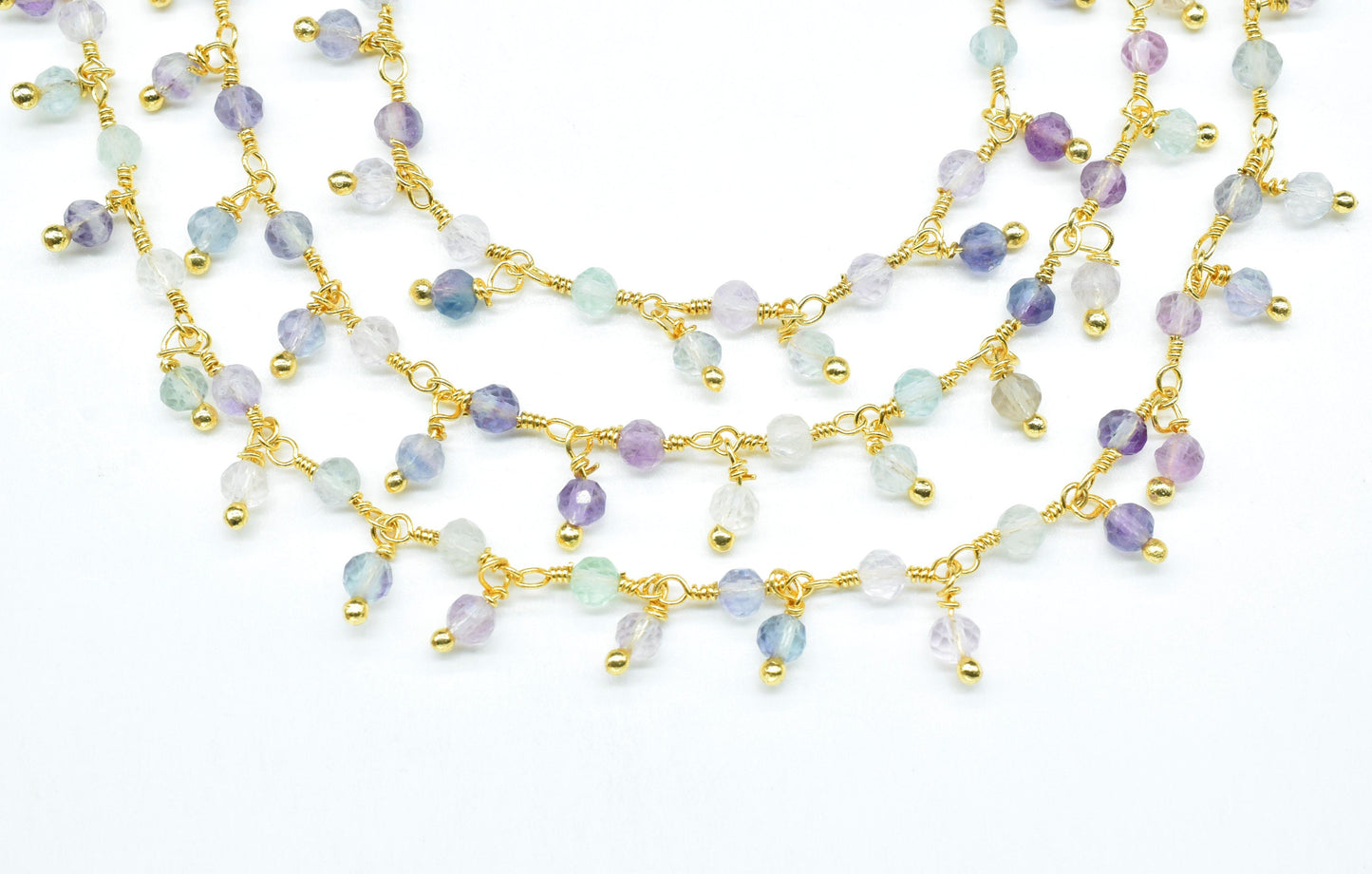 Multi Stone Dangling beaded Chain,Gemstone Rosary Chain,Wire Wrapped Necklace Chain,Multi Stone Cluster Rosary Chain,Handmade Beads Jewelry