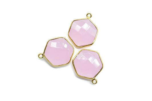 Pink chalcedony 16mm Hexagon shape single bail connectors,Hexagon Pendant,Pink charms,Pink Chalcedony single loop connectors,Hexagon bezels