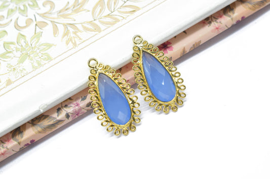 Blue Chalcedony 8x20 Teardrop Bezel Charms,Wholesale Jewelry,Single Bail Pendant,Gemstone Brass Component,Handmade Jewellery Connectors,Gift