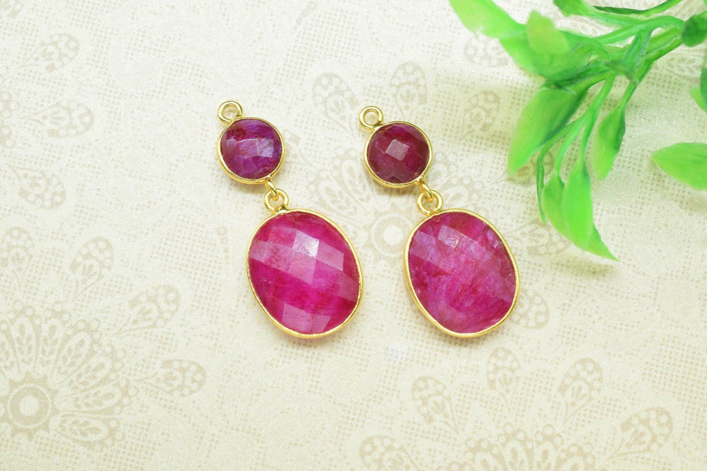 Natural Ruby Dangle Component Earring,Handmade Connector,Ruby Pendant Charms,Gemstone Jewelry,Station Bezel Link,Ruby pendant Connector,Gift