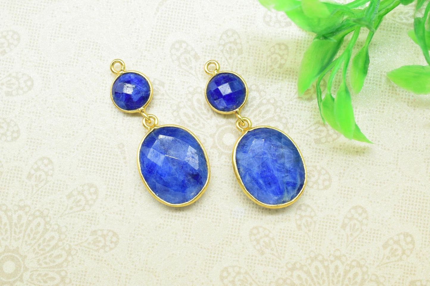 Blue Sapphire Dangle Component Earring,Handmade Connector,Sapphire Pendant Charms,Station Bezel Link,pendant Connector,Gemstone Jewelry Gift