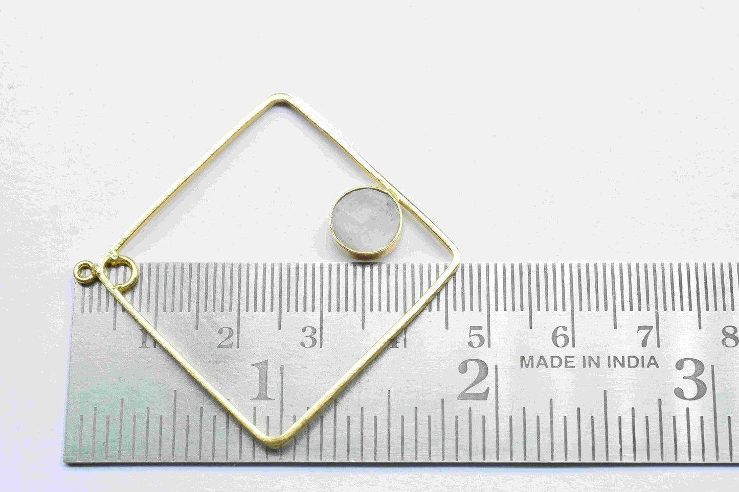 Moonstone 32mm Square Shape Component,Round Gemstone Connectors Pendant,Moonstone Square Pendant,Moonstone Gold Plated bezel,Jewelry Making