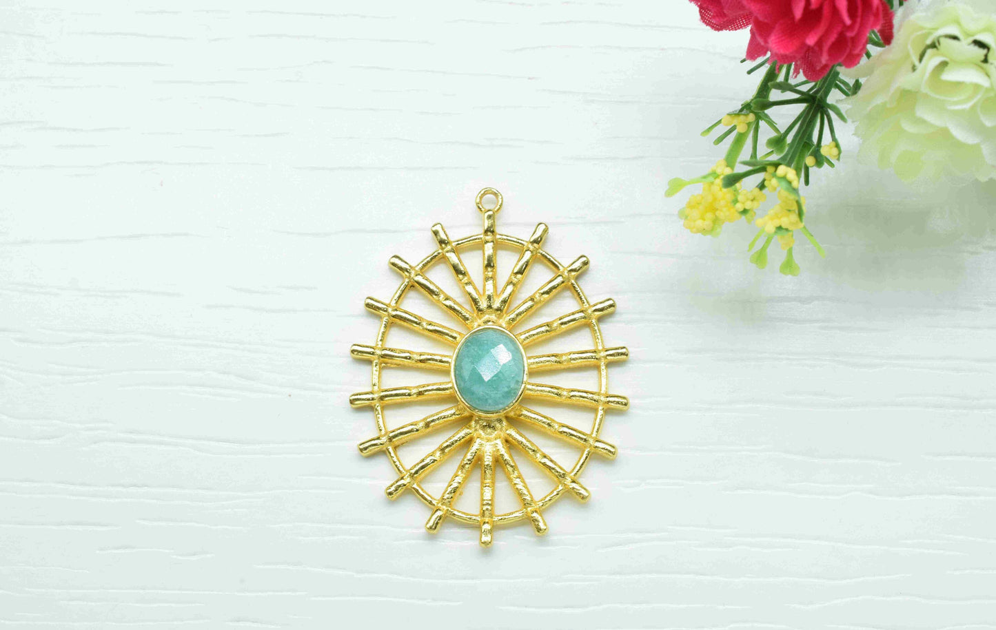 Amazonite Gemstone Component Single Bail Charm,Amazonite Connector Pendant,Finding Gold Plated Connectors,Pendant Jewelry, Earring Component