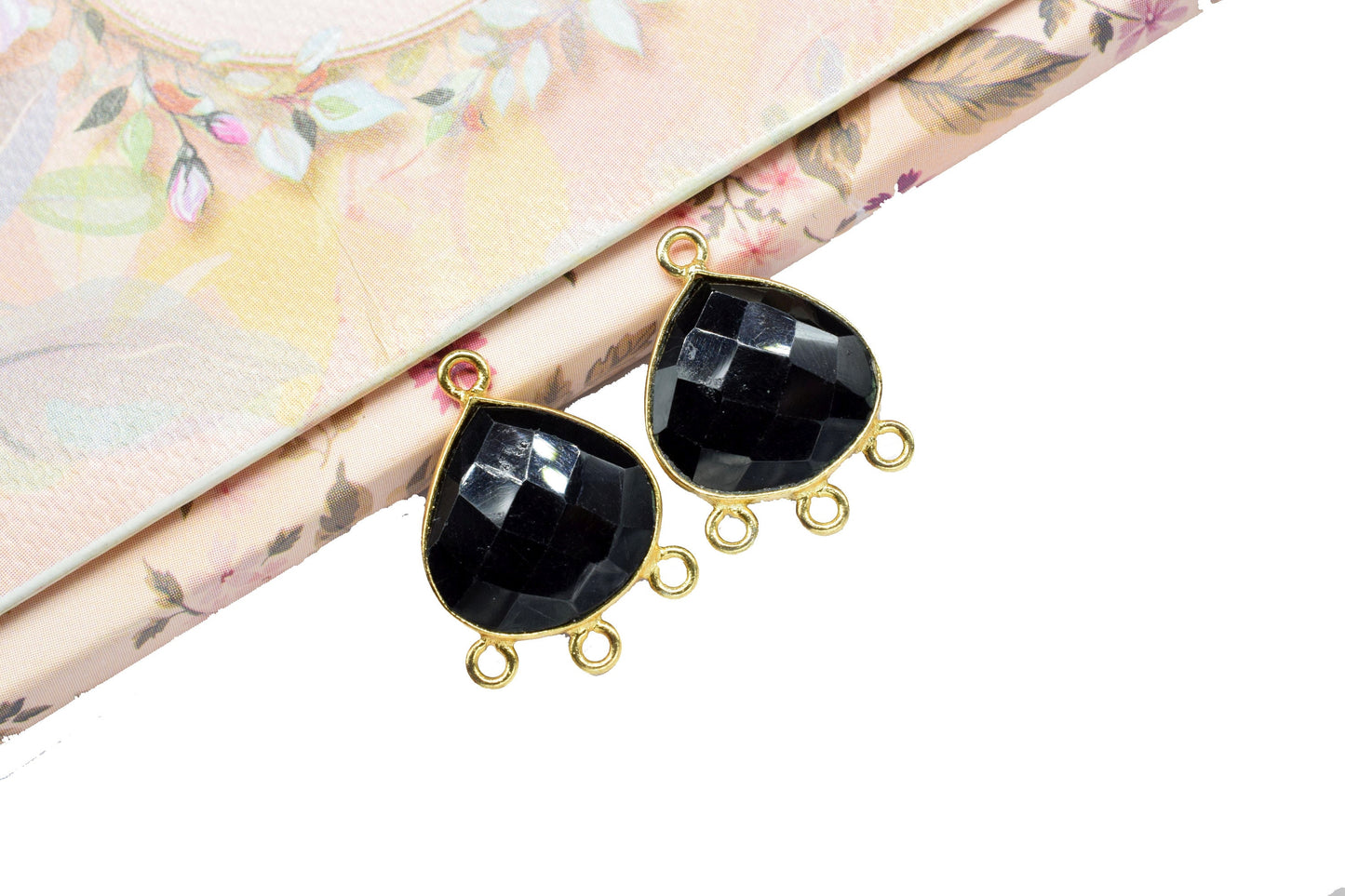 Black Onyx 14mm Heart Bezel Connector,Handmade Charms Bezel Set,Station Bezel Link Supplies,Black Onyx jewelry Making,Black Gemstone Earring