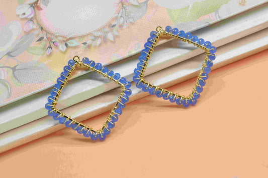 Aqua Quartz Wire Wrapped Dangle Connector, Gemstone Component, Finding Necklace Component Jewelry, Beaded Link Connector, Handmade Component