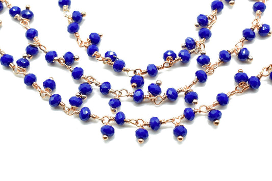 Lapis Lazuli Cluster Rosary Chain,dangling Chain,Thick Chain, Gold Wire Wrapped Chalcedony Quartz Beaded chain,Flower Chain,Chain by foot
