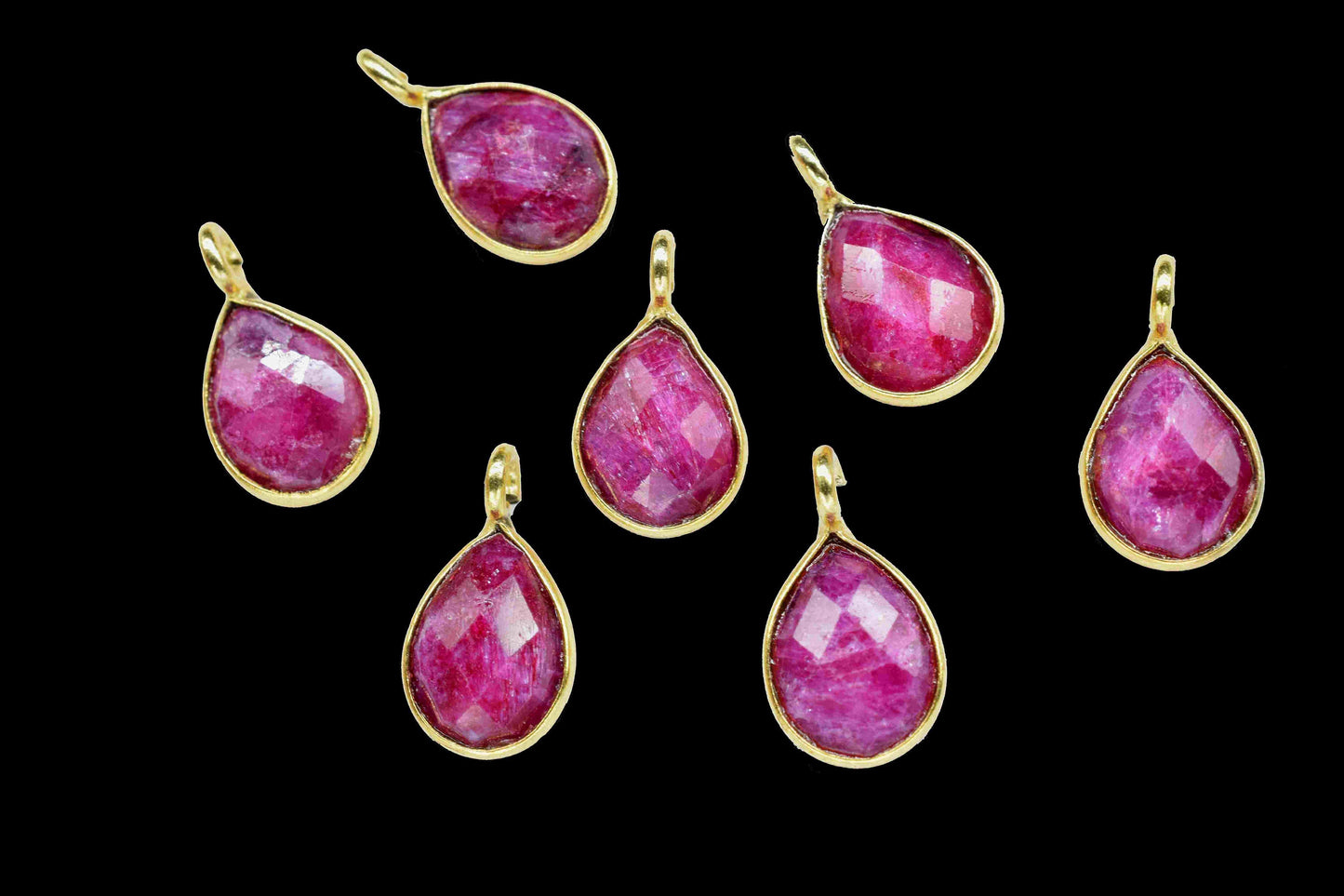 Ruby 6x8mm Teardrop Earring Connector,Ruby Component stud Pendant,Gold Plated Earring Connector,Genuine Ruby Connector,Jewelry CraftSupplies