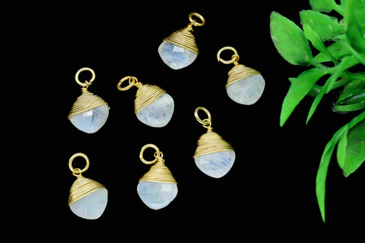 Moonstone 8mm Wire Wrapped Pendant,Loop Connector,Pendant Jewelry,Wire Wrapped Necklace,Rainbow jewelry, 8mm Square Faceted Connector