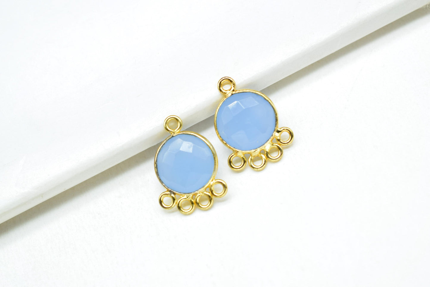 Blue Chalcedony 10mm Round Bezel Charm/Gemstone Brass Component/Single Bail Pendant charms/Round Handmade Jewellery Connector/B'day Gift