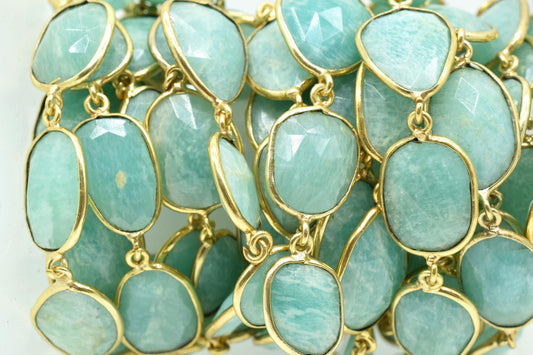 Amazonite connector link Chain-Natural Amazonite Bezel Chain,Amazonite Oval Shape Connector Chain,Amazonite bezeled chain,Amazonite jewelry