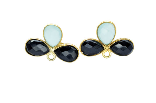 Black Onyx Gemstone Earring Connector/Gold Plated Jewelry/Peru Handmade Jewelry/Bezel Component/Jewelry making Stone/Pear Shape Stone