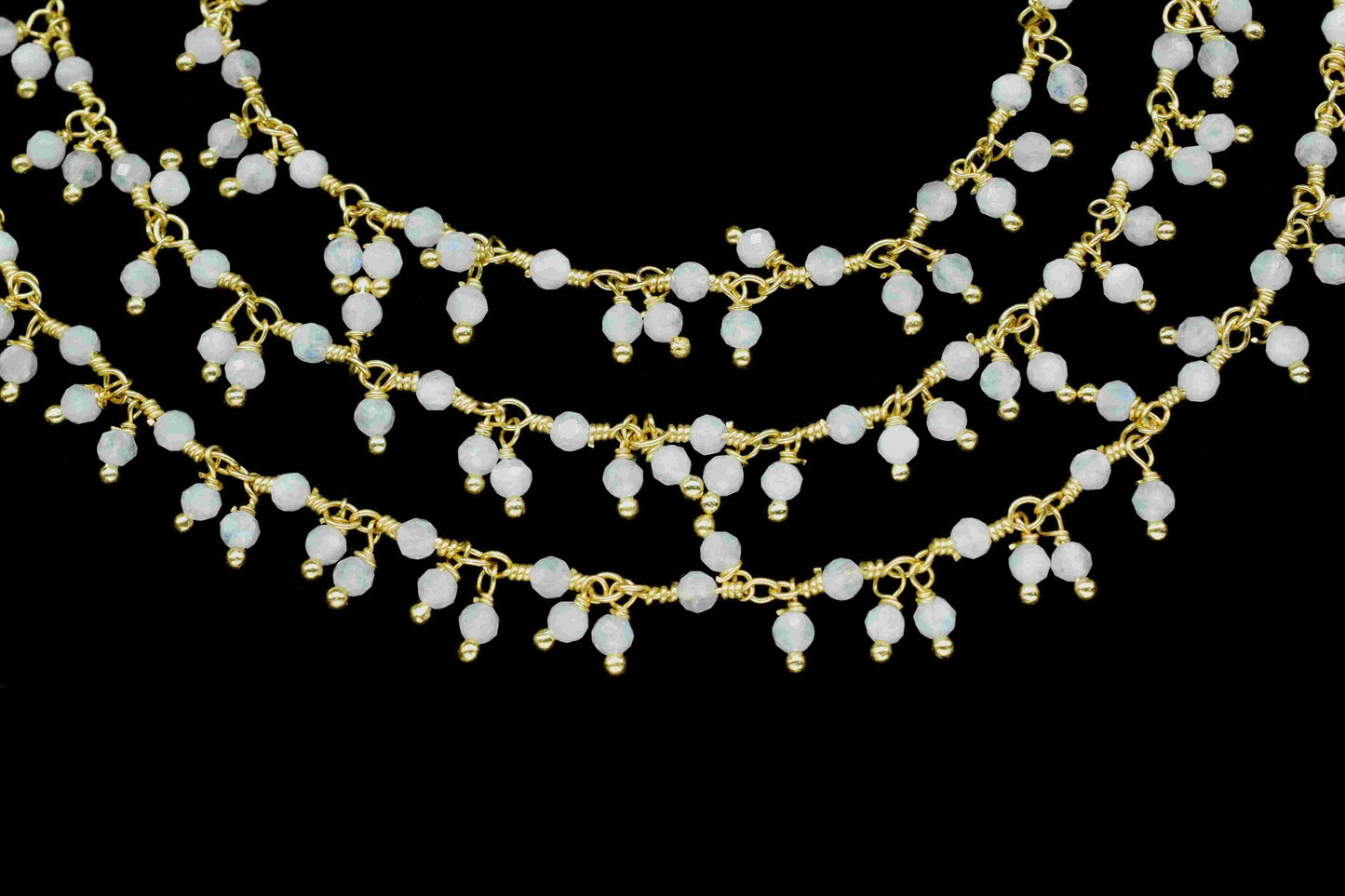 Natural Rainbow Moonstone 3mm Cluster Rosary Chain,Wire Wrapped Dangling Rosary For Necklace,Moonstone Cluster Rosary,Beaded Jewelry Making