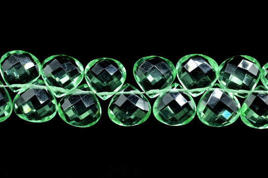 Green Amethyst Faceted Heart Shape Briolettes,10mm Heart Shap Beads Strand,Green Amethyst Briolettes Strand,10mm Heart Shape Strand,9 inches