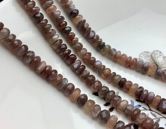 6MM Chocolate Moonstone faceted Rondelles,Length 8''Top Quality,Natural Moonstone beads,Jewelry Making beads Craft,Gemstone Bead, Quality