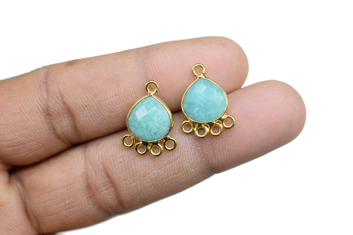 Amazonite Heart Shape Pendant/Gold Plated Charms Jewelry/Handmade Connector Jewelry/Connector Charms/Station Bezel Link Supplies/ Gift