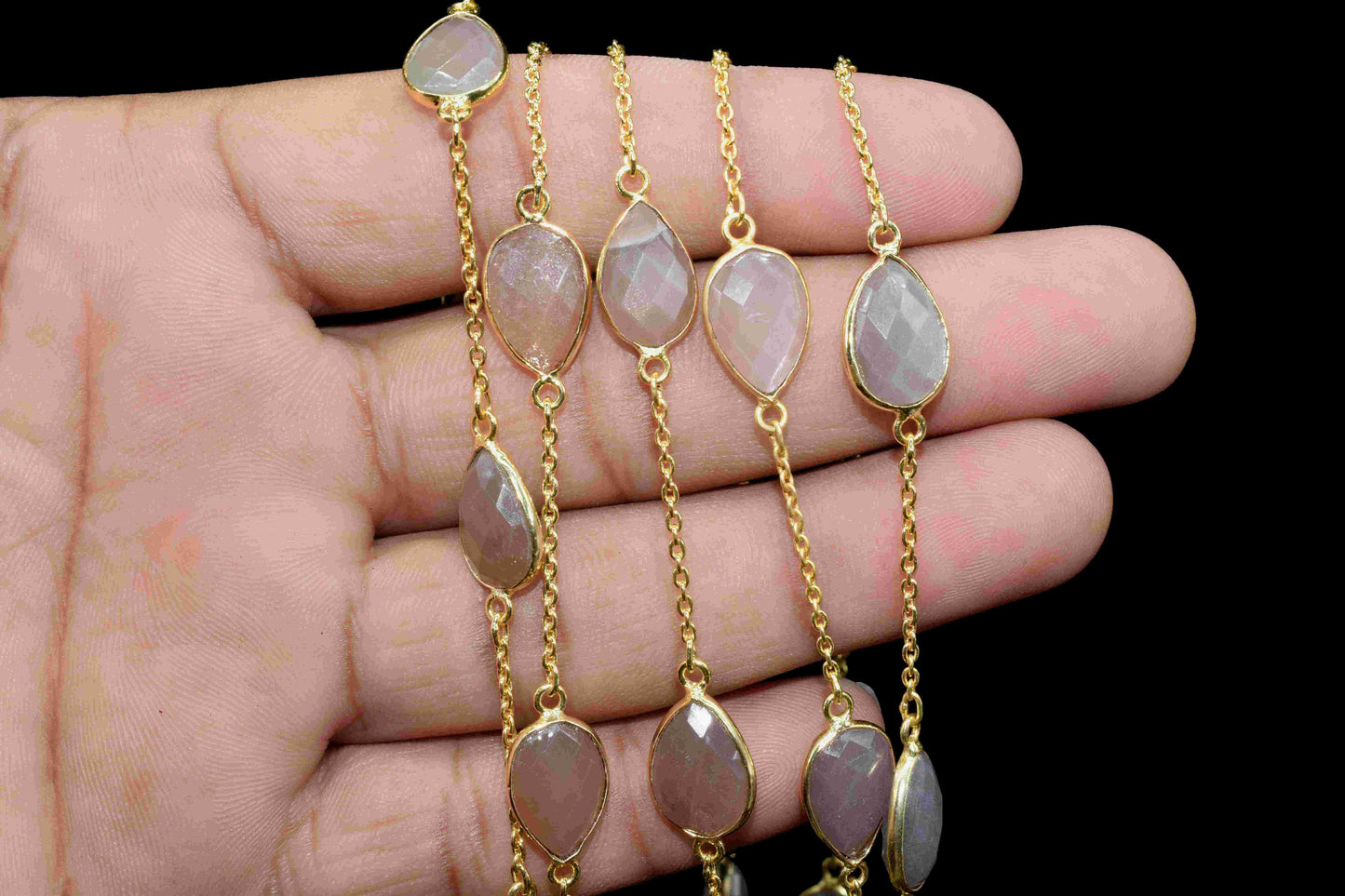 Peach Moonstone 8x12mm Pear Shape Bezel Chain,Peach Moonstone Faceted Chain,Handmade Bezel Link,Peach Moonstone Jewelry,Jewelry Making Chain