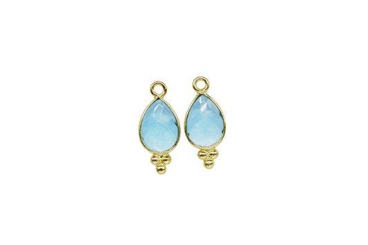 Sky Topaz Gemstone 7x10mm Teardrop Shape Connectors,Sky Topaz Gold Plated Bezels,Topaz Jewelry Making,Sky Topaz Single Bail Charms Pendent,