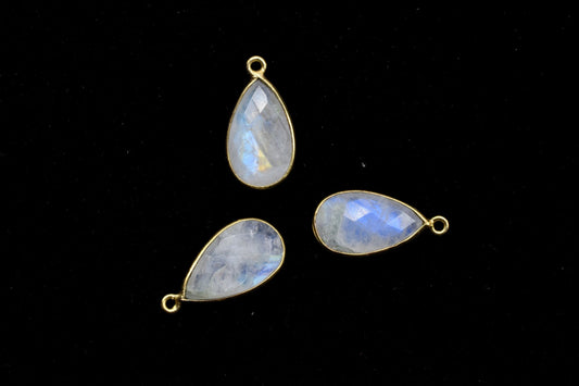 Moonstone 10x18mm Pear shape charm,Moonstone fancy pendant,Moonstone Gold Plated bezel,jewelry making charms craft,Birthstone charms,jewels