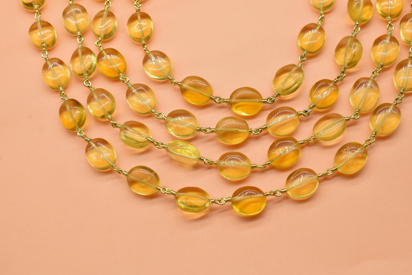 Citrine Smooth oval Rosary Beaded Chain,Citrine Oval Wire Wrapped Rosary Chain,Gold Plated wire wrapped Rosary Chain Gemstone Jewelry Making