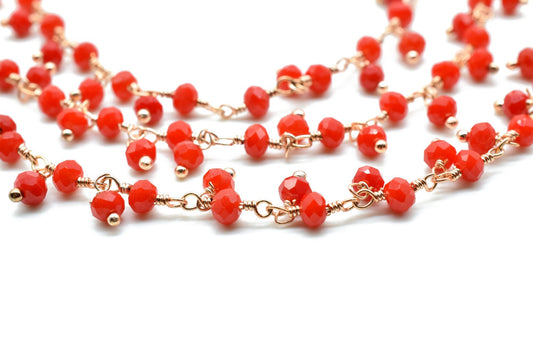 Red coral Cluster Rosary Chain,Handmade Jewelry Making Wire Wrapped Beaded Chain By Foot For Necklace,Exceptional Coral CLUSTER Rosary chain